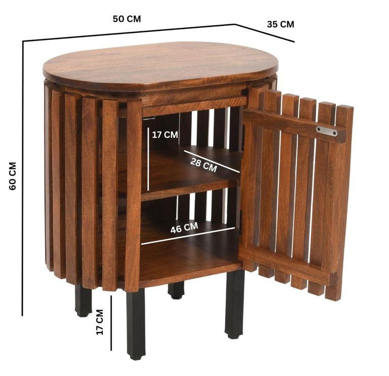 Amber Slatted Mango Wood 1 Door Bedside Table