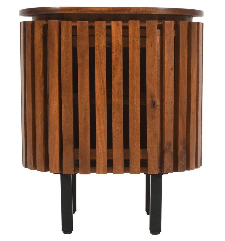 Amber Slatted Mango Wood 1 Door Bedside Table