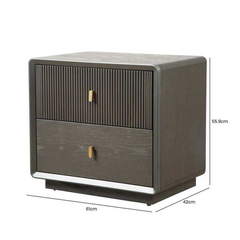 Amelie Bedside Cabinet - 2 Drawer - Smoke Grey Elm