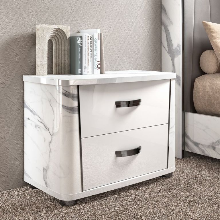 Anna Bedside Cabinet - 2 Drawer - White