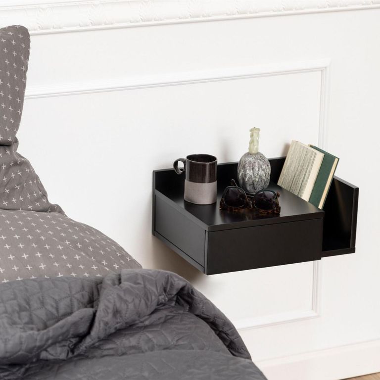 Ashlan Black 1 Drawer Floating Bedside Table with Shelf