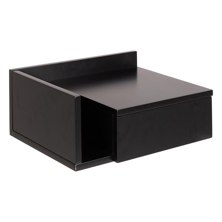 Ashlan Bedside Table - 1 Drawer - Wall Mounted - Floating - Black Painted - with Shelf