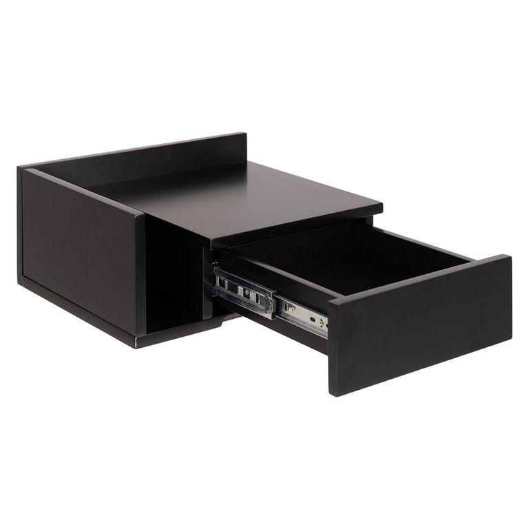 Ashlan Bedside Table - 1 Drawer - Wall Mounted - Floating - Black Painted - with Shelf
