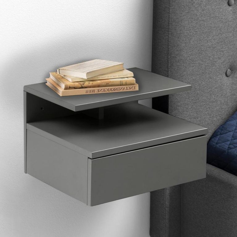 Ashlan Bedside Table - 1 Drawer - Wall Mounted - Floating - Grey Painted