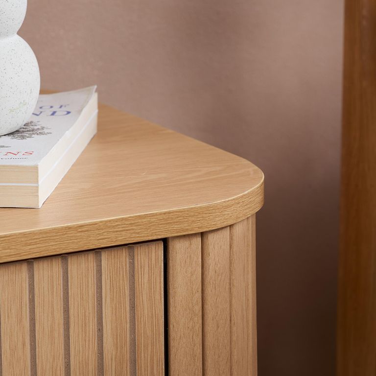 Axel Curved Bedside Table - 1 Drawer - Oak Fluted