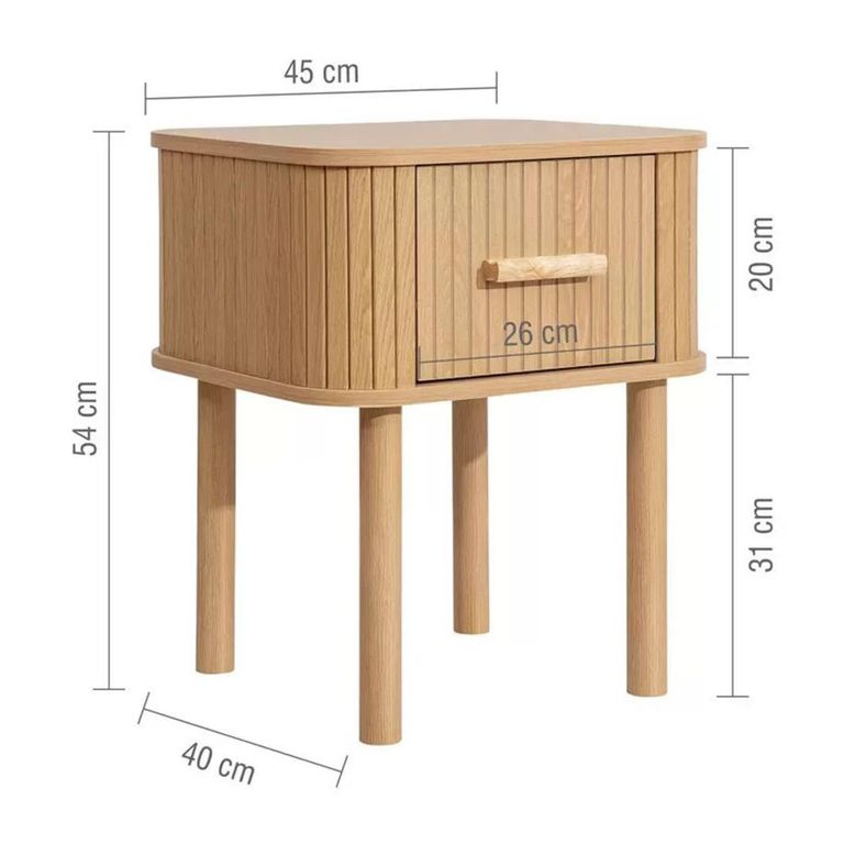 Axel Curved Bedside Table - 1 Drawer - Oak Fluted