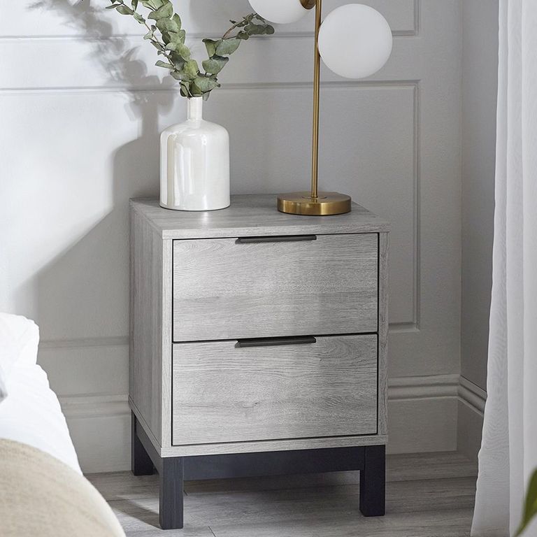Bali Grey Oak Bedside Cabinet - 2 Drawer