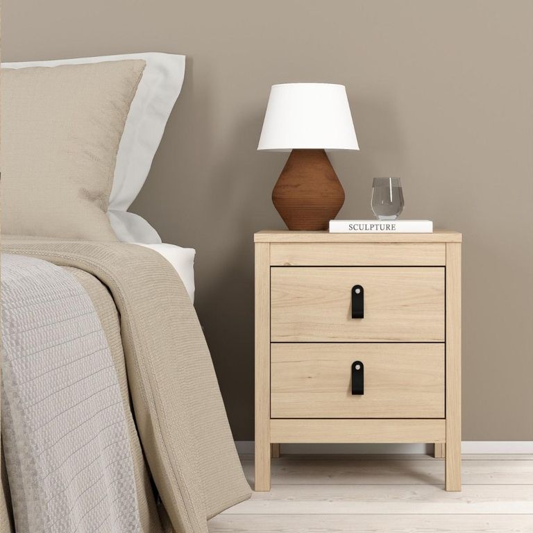 Barcelona Jackson Hickory Oak 2 Drawer Bedside Table