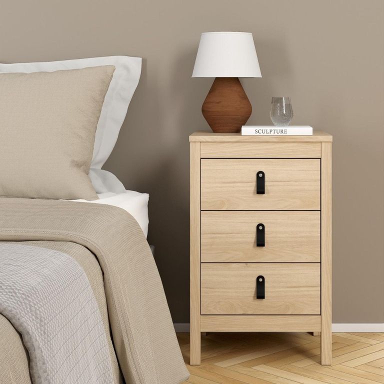 Barcelona Jackson Hickory Oak 3 Drawer Bedside Table