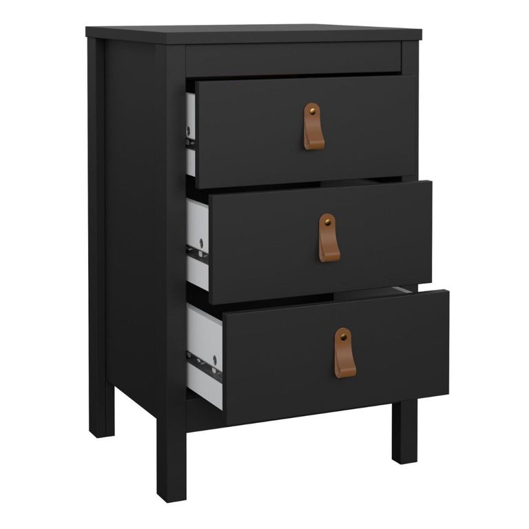 Barcelona Matt Black 3 Drawer Bedside Table