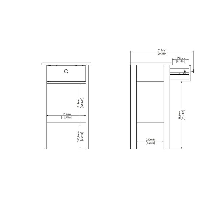 Barcelona White 1 Drawer Bedside Table