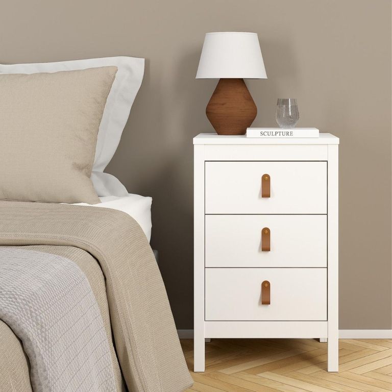Barcelona White 3 Drawer Bedside Table