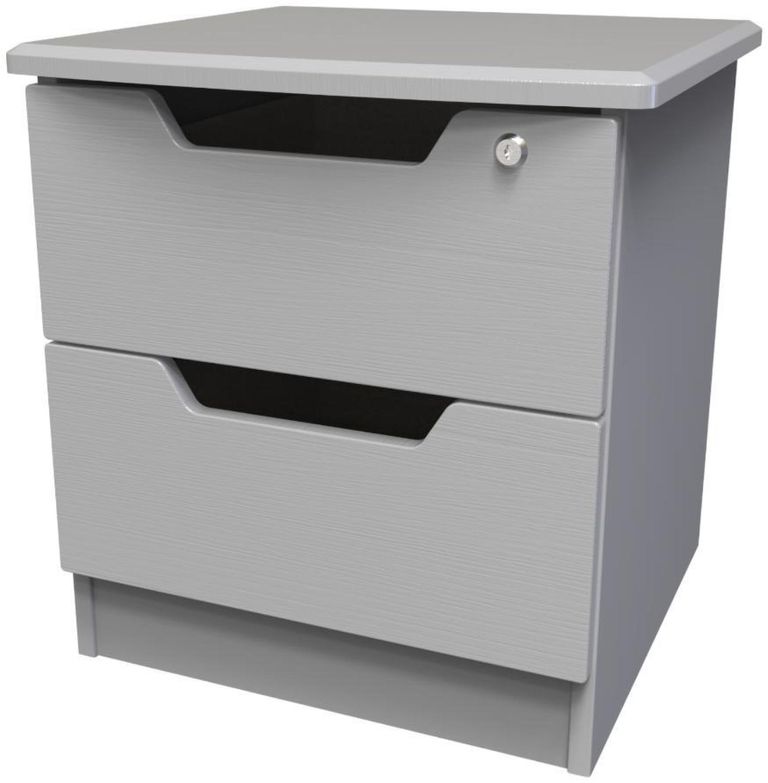Bella Grey Ash 2 Drawer Bedside Cabinet with Lock