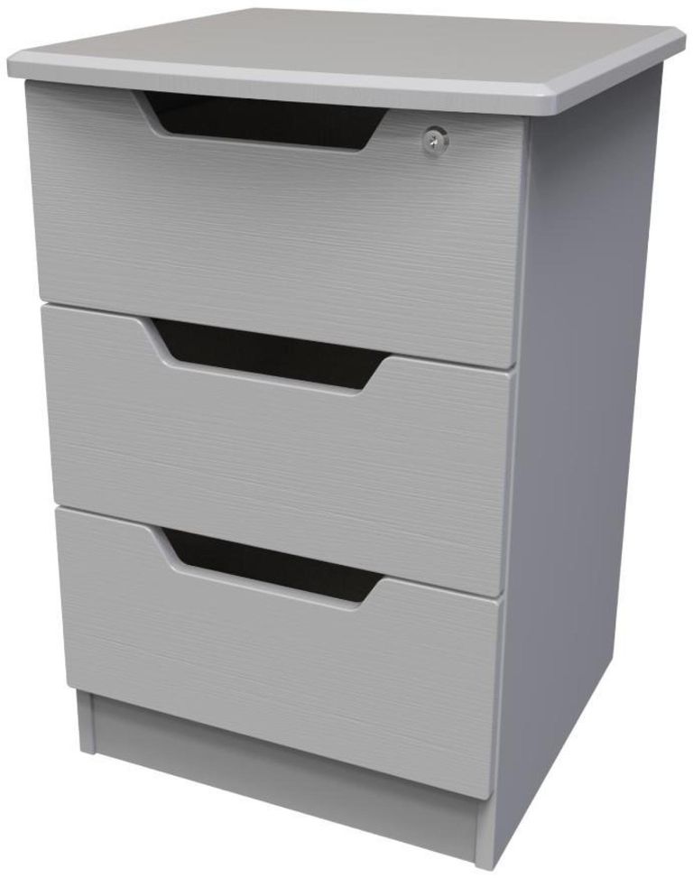 Bella Grey Ash 3 Drawer Bedside Cabinet with Lock