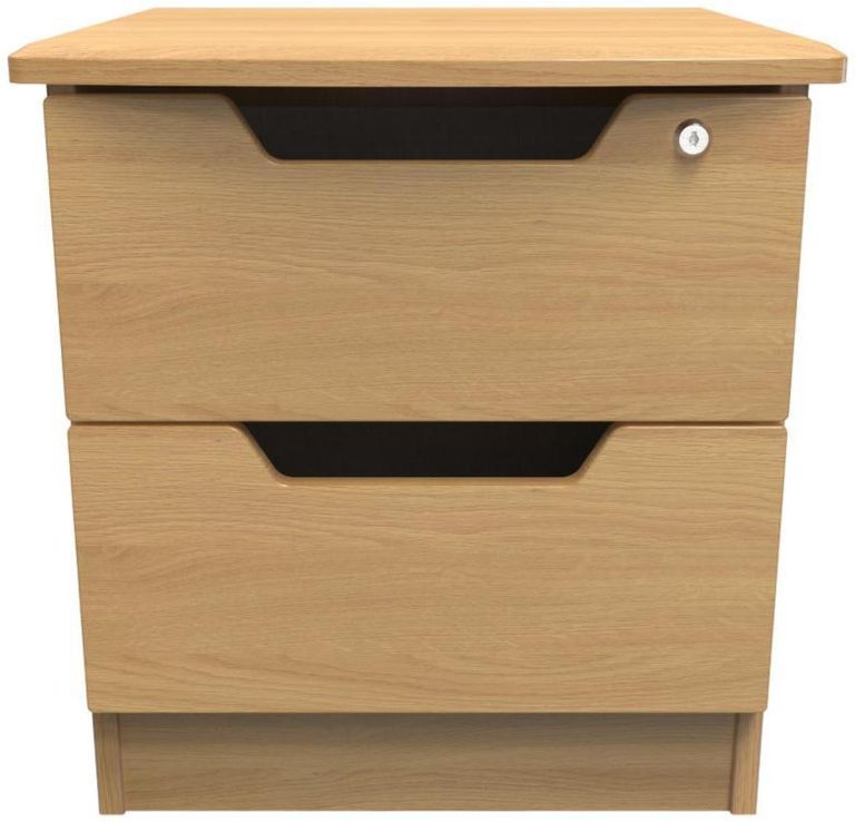 Bella Oak Effect 2 Drawer Bedside Cabinet with Lock