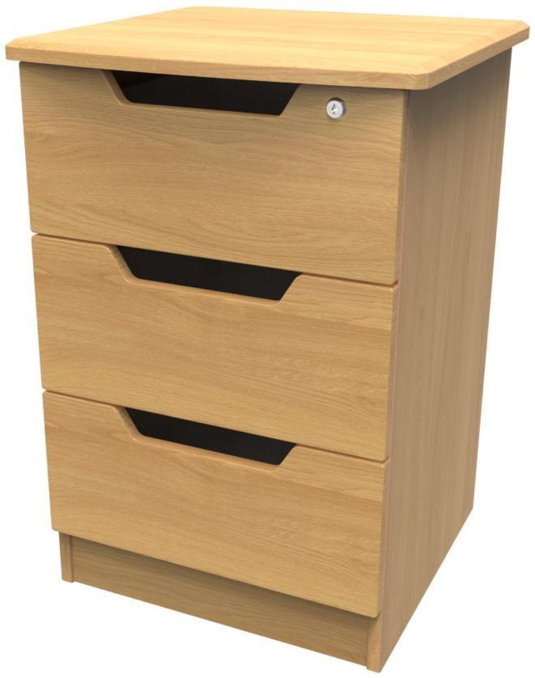 Bella Oak Effect 3 Drawer Bedside Cabinet with Lock