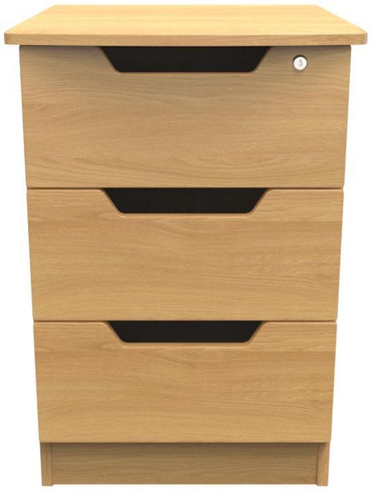 Bella Oak Effect 3 Drawer Bedside Cabinet with Lock