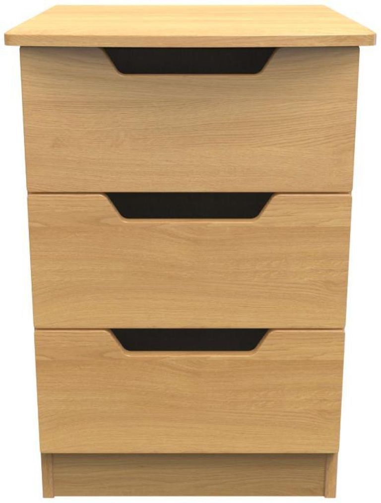 Bella Oak Effect 3 Drawer Bedside Cabinet
