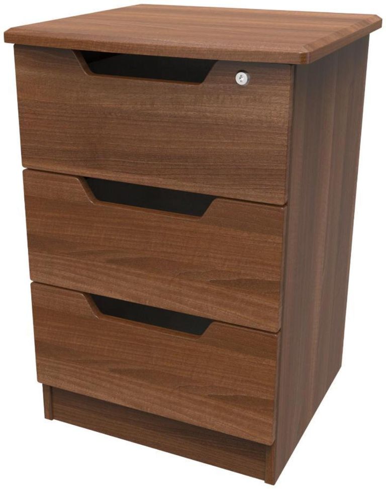 Bella Walnut Effect 3 Drawer Bedside Cabinet with Lock