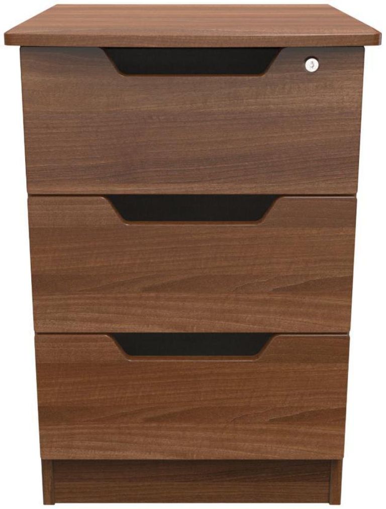 Bella Walnut Effect 3 Drawer Bedside Cabinet with Lock