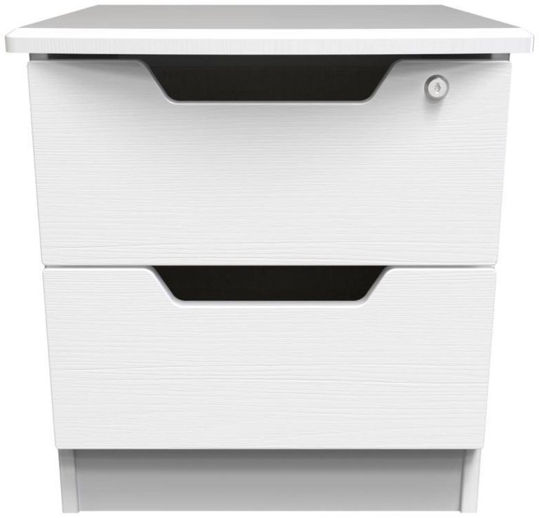 Bella White 2 Drawer Bedside Cabinet with Lock