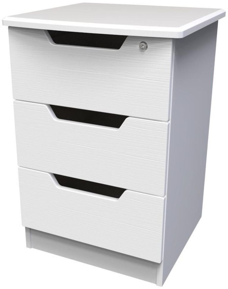 Bella White 3 Drawer Bedside Cabinet with Lock