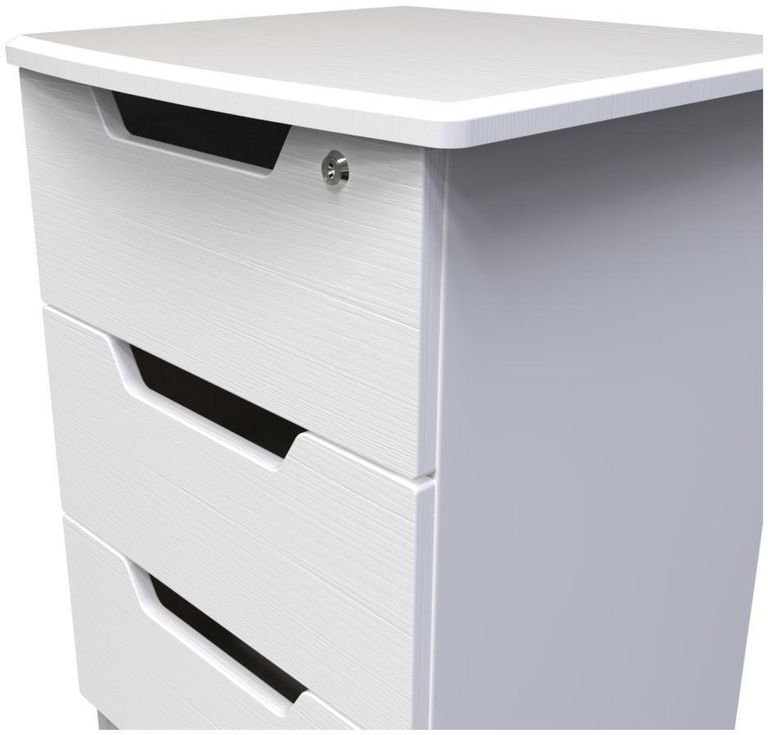 Bella White 3 Drawer Bedside Cabinet with Lock