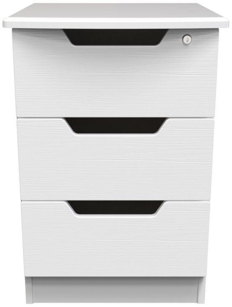 Bella White 3 Drawer Bedside Cabinet with Lock