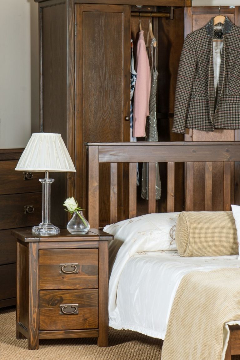 Boston Dark Wood 2 Drawer Bedside Cabinet