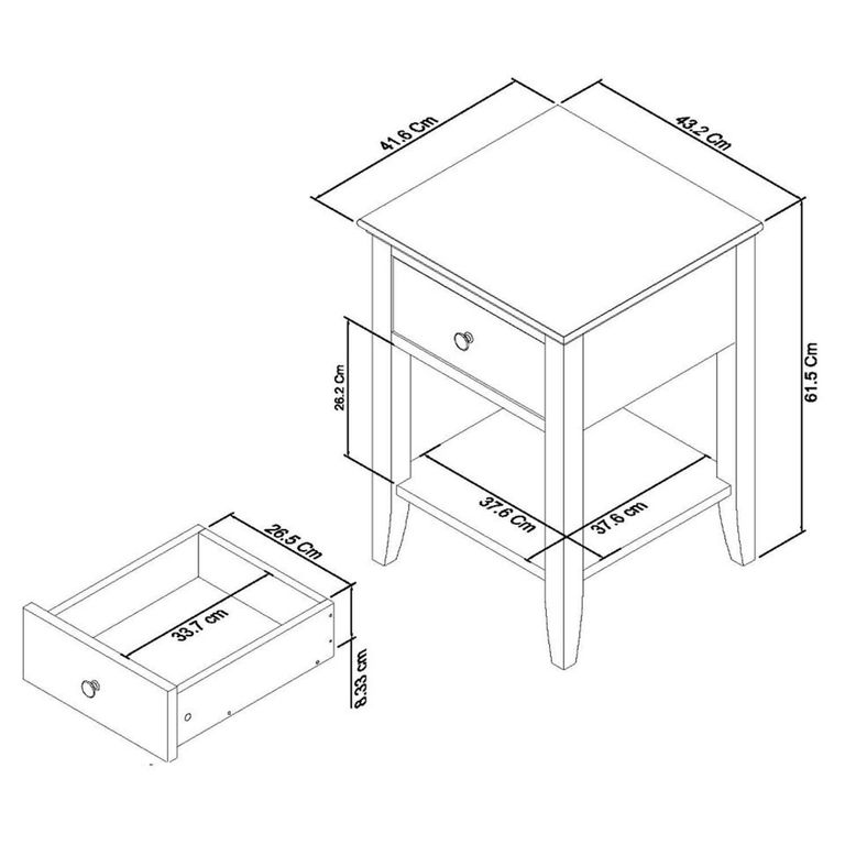 Ashby Soft Grey Bedside Table - 1 Drawer