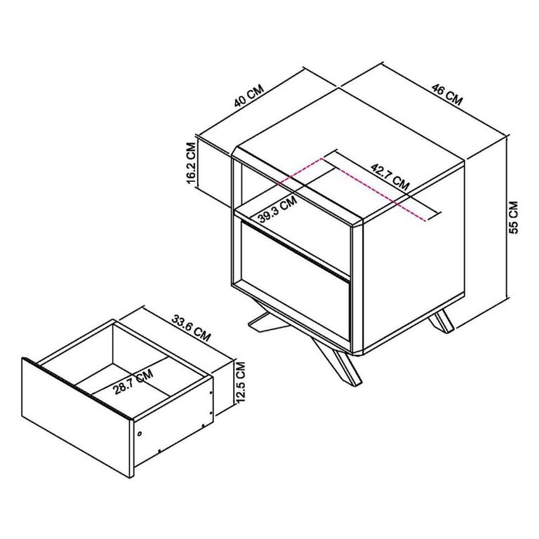 Brunel Scandi Oak & Dark Grey Bedside Cabinet - 1 Drawer