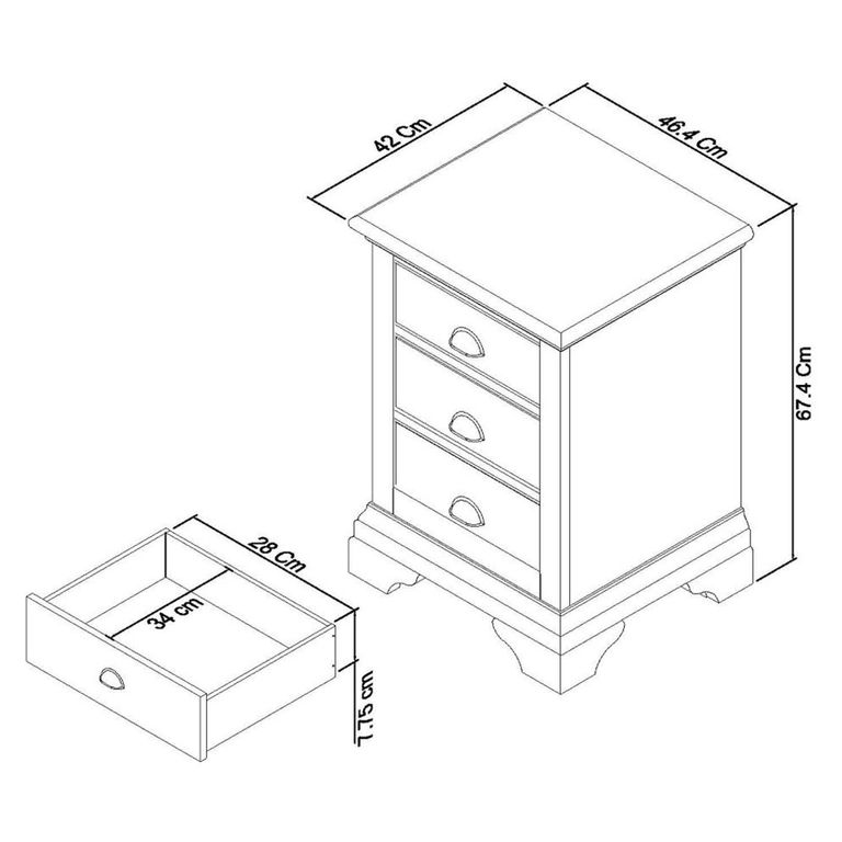 Hampstead Two Tone Bedside Cabinet - 3 Drawer