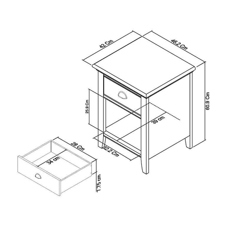 Hampstead White Bedside Cabinet - 1 Drawer