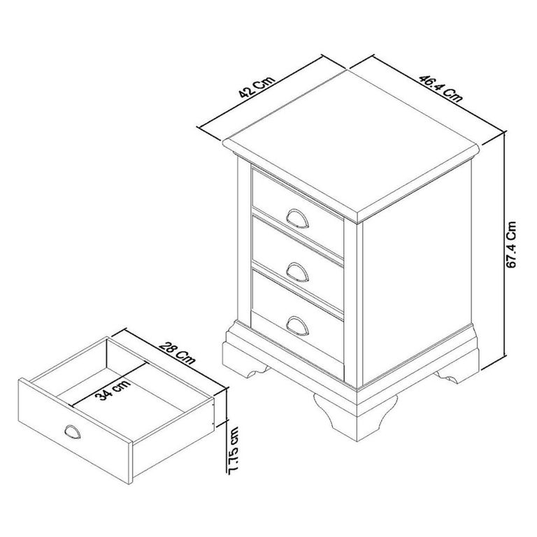 Hampstead White Bedside Cabinet - 3 Drawer