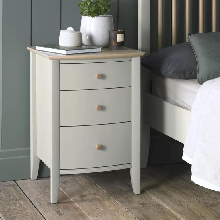 Whitby Scandi Oak & Soft Grey Bedside Cabinet - 3 Drawer