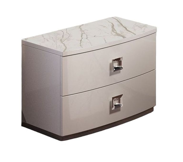 Betty White Gloss 2 Drawer Bedside Cabinet - Bow Front