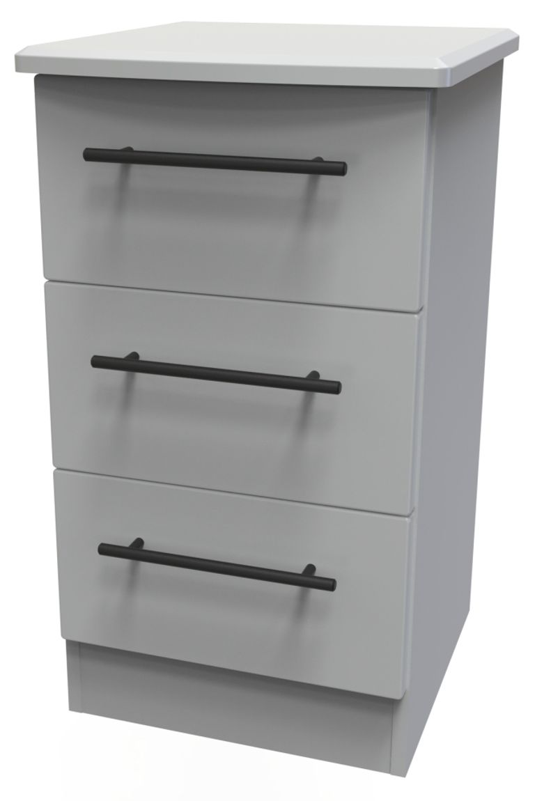 Beverley Grey 3 Drawer Bedside Cabinet