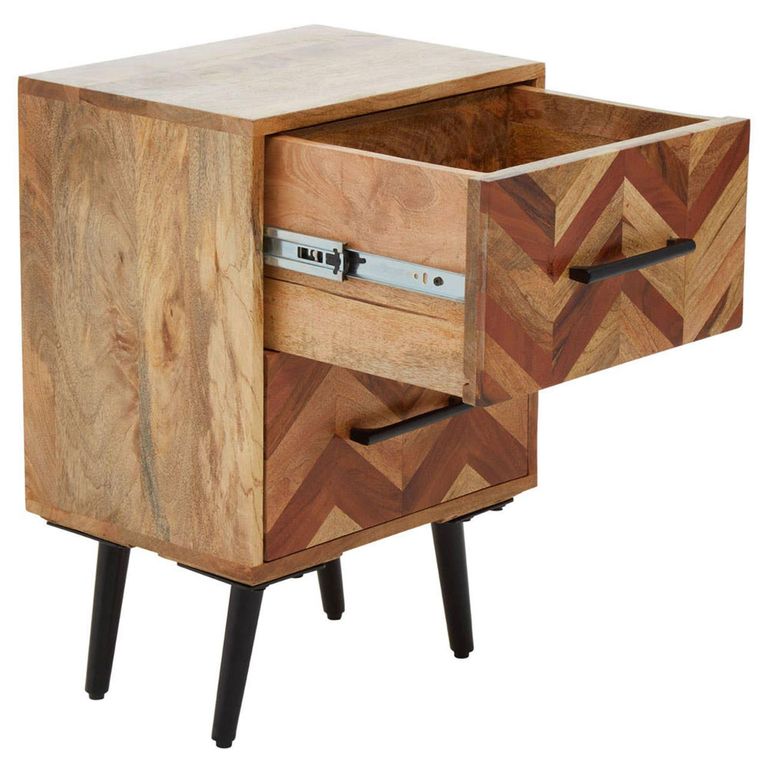 Boho Bedside Cabinet - 2 Drawer - Mango Wood