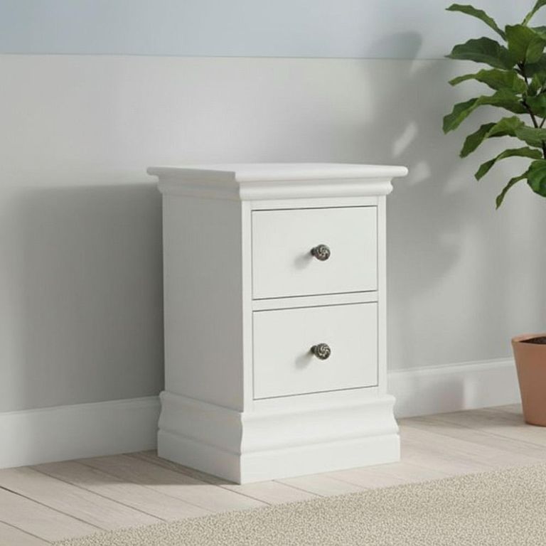 Bordeaux Narrow Bedside Cabinet - 2 Drawer - White