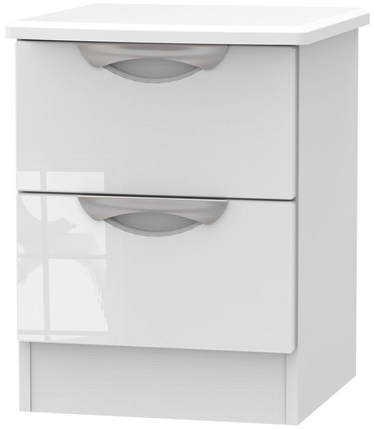 Camden White Gloss 2 Drawer Bedside Cabinet