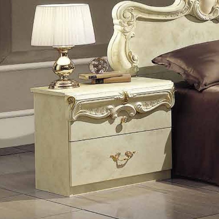 Barocco Bedside Cabinet - 2 Drawer - Ivory