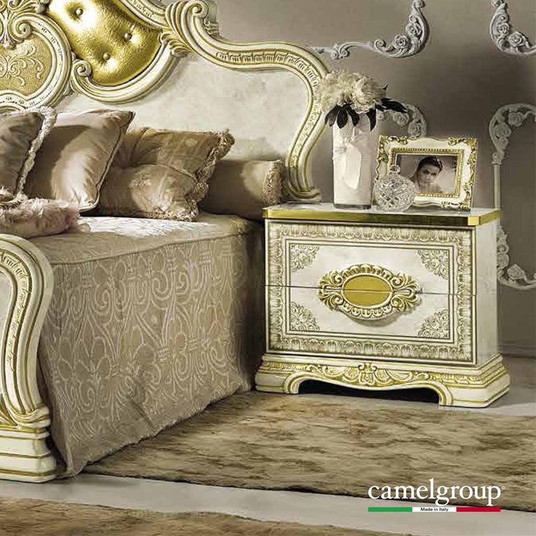 Leonardo Bedside Cabinet - 2 Drawer - Ivory Gloss and Gold