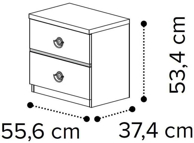 Nabucco Bedside Cabinet - 2 Drawer - Silver Birch