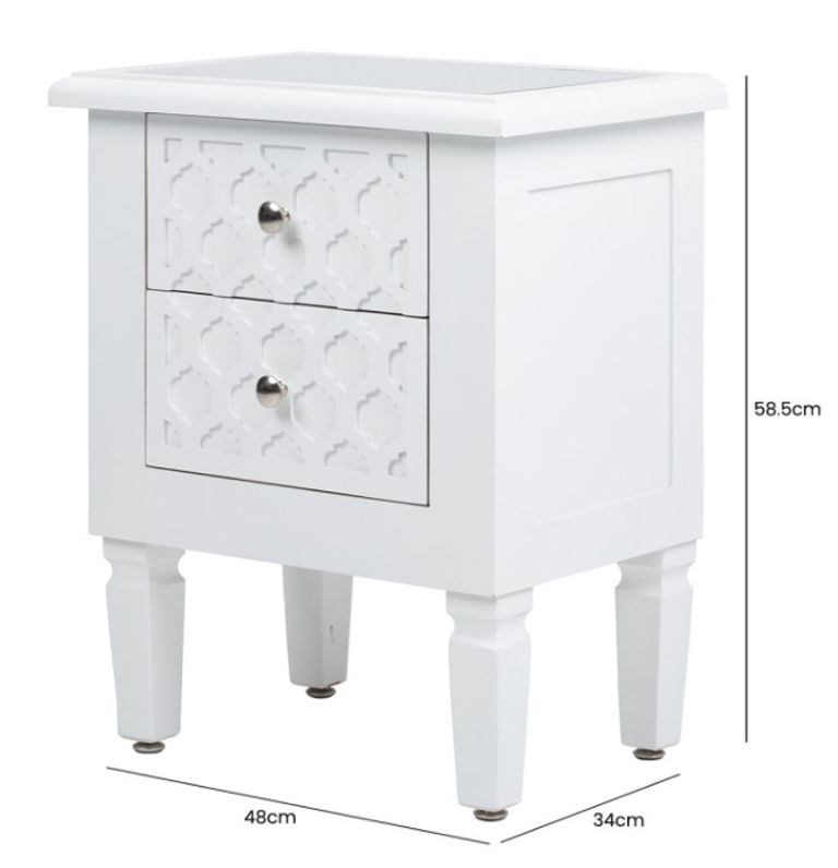 Casablanca Bedside Cabinet - 2 Drawer - White