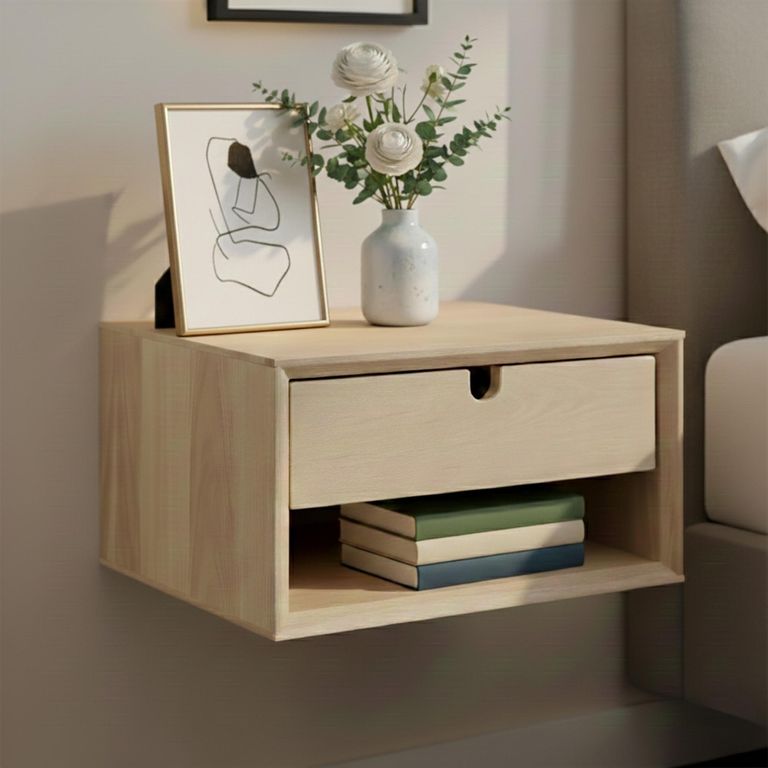 Century Bedside Table - 1 Drawer - Wall Mounted - Floating - Oak