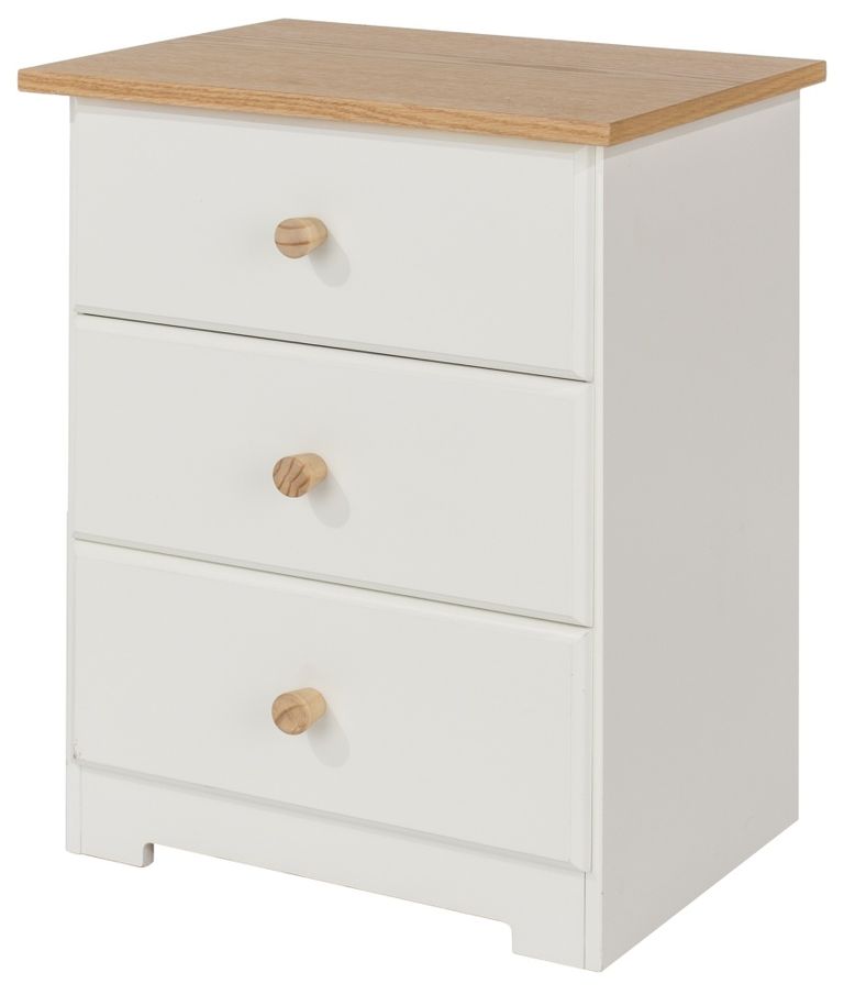 Colorado White 3 Drawer Bedside Cabinet