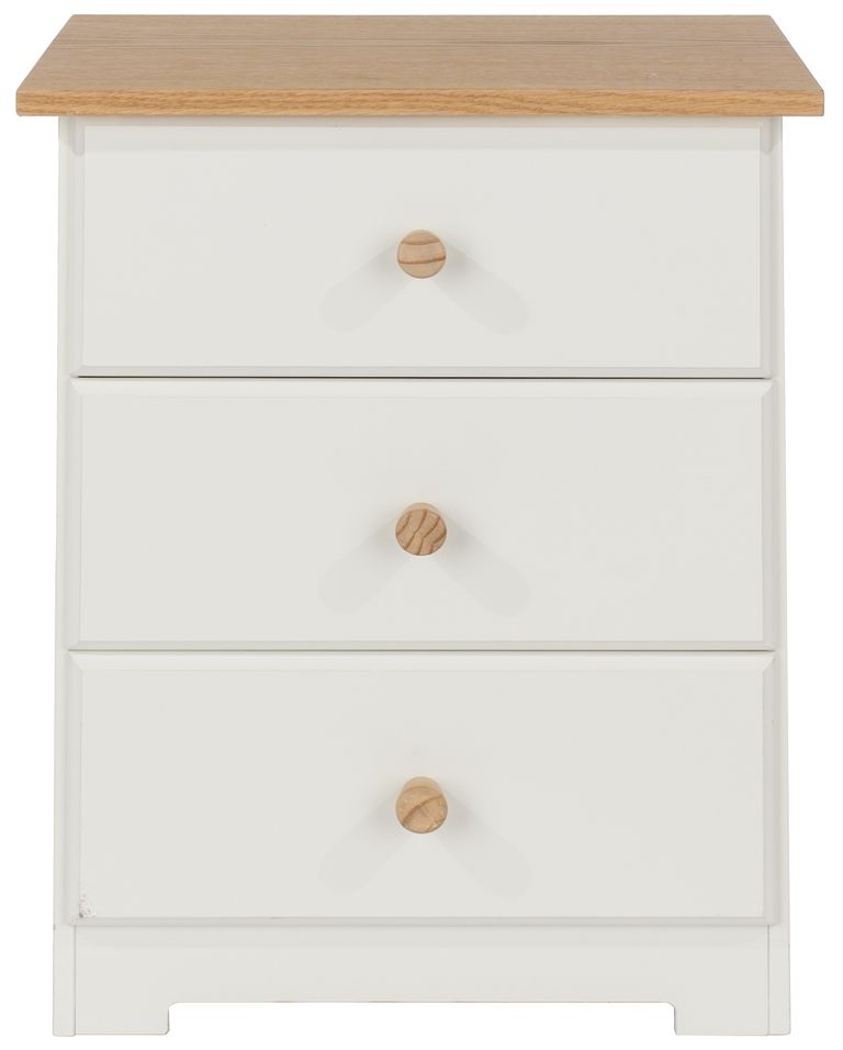 Colorado White 3 Drawer Bedside Cabinet