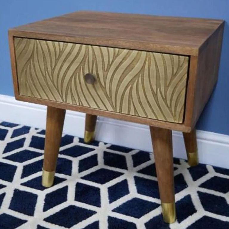 Clearance - Dutch Mango Wood and Brass Cladding Bedside Table - A313