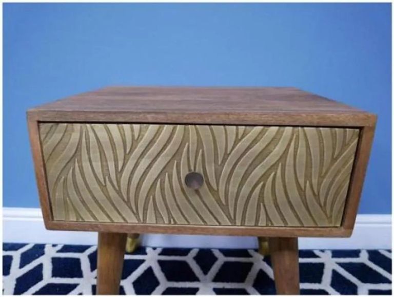 Clearance - Dutch Mango Wood and Brass Cladding Bedside Table - FSS15959