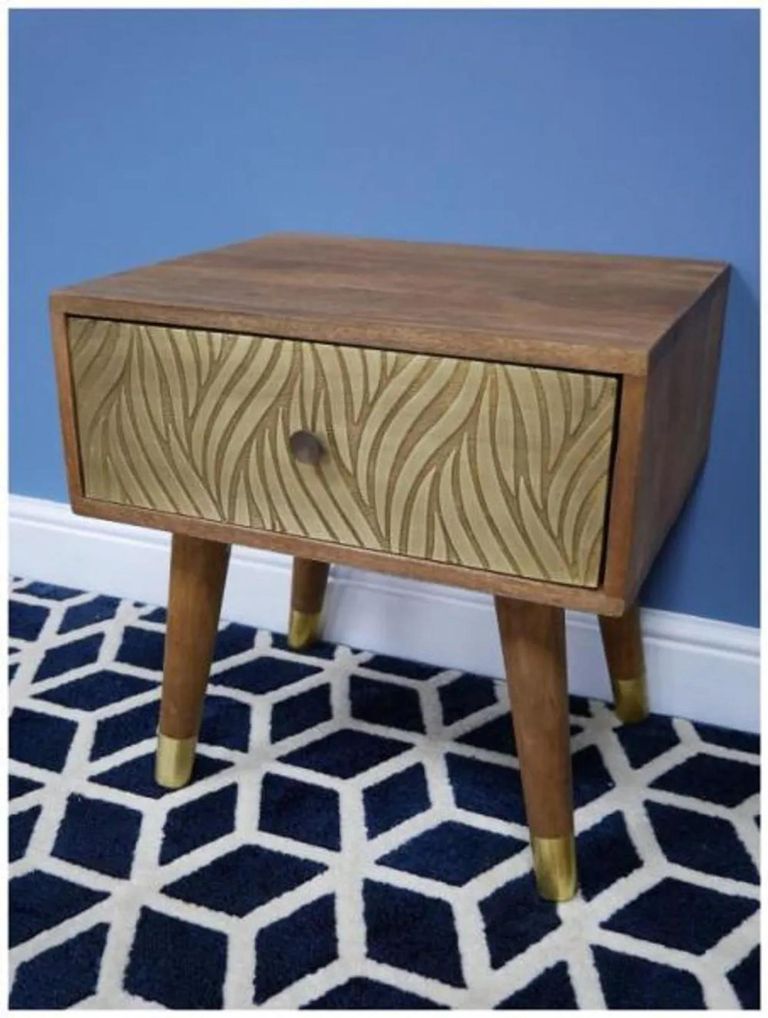 Clearance - Dutch Mango Wood and Brass Cladding Bedside Table - FSS15959